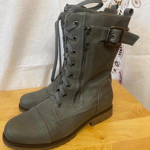 Size 9M Women's Dream Pairs Gray Mission-8 Mid-calf Combat Boots with hidden poc